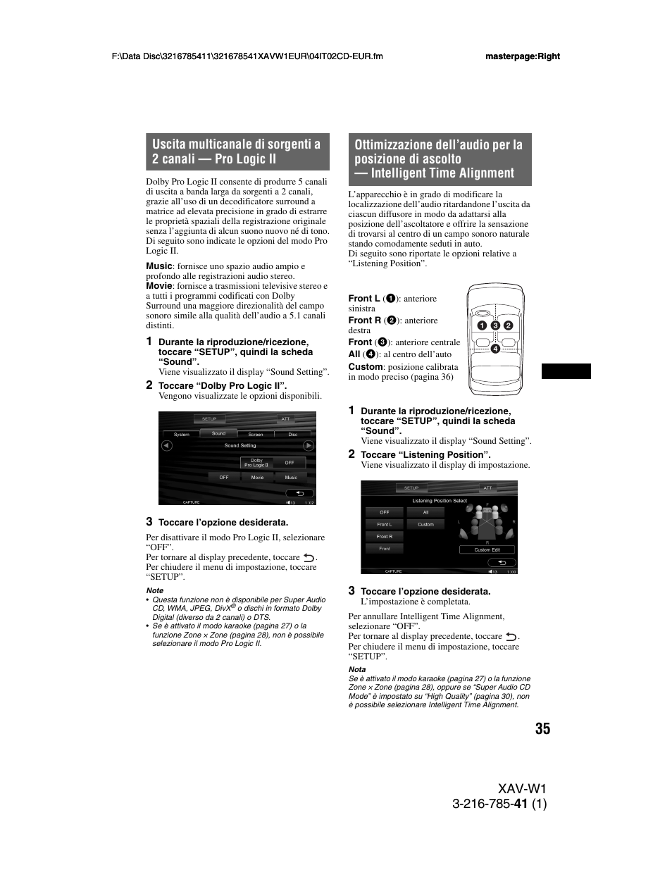 Uscita multicanale di sorgenti a 2 canali, Pro logic ii | Sony XAV-W1 User Manual | Page 239 / 344