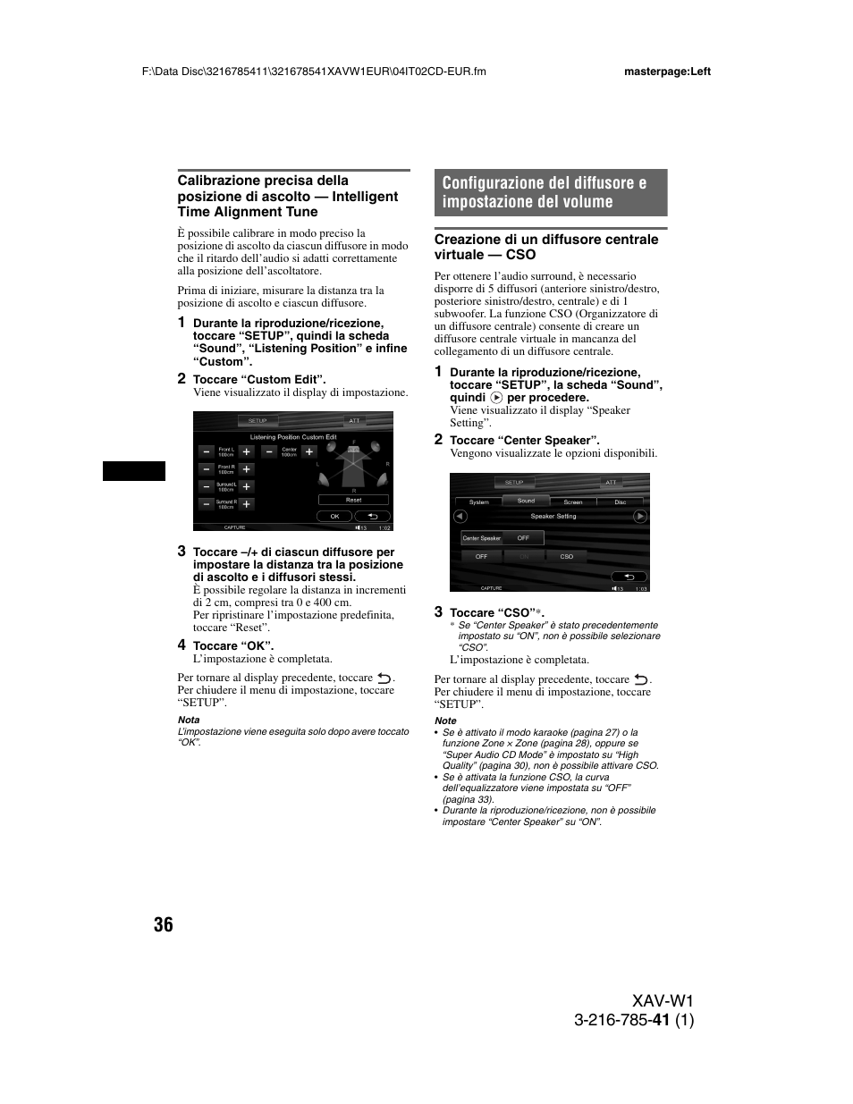 Creazione di un diffusore centrale virtuale - cso, Creazione di un diffusore centrale virtuale | Sony XAV-W1 User Manual | Page 240 / 344