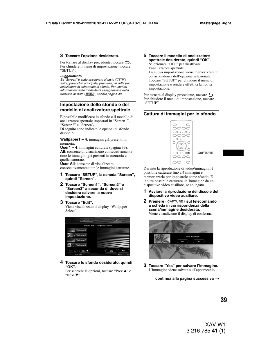 Cattura di immagini per lo sfondo | Sony XAV-W1 User Manual | Page 243 / 344