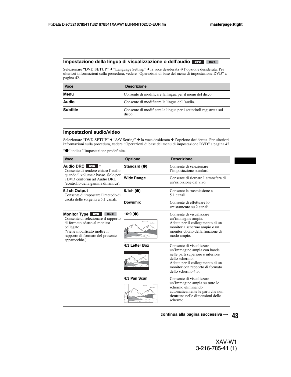 Impostazioni audio/video | Sony XAV-W1 User Manual | Page 247 / 344