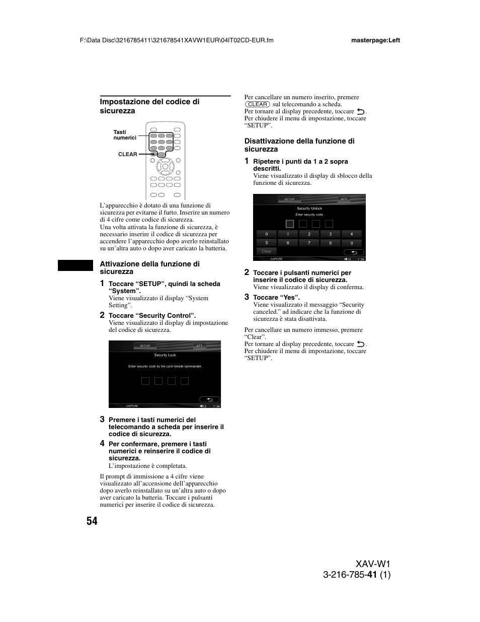 Impostazione del codice di sicurezza | Sony XAV-W1 User Manual | Page 258 / 344