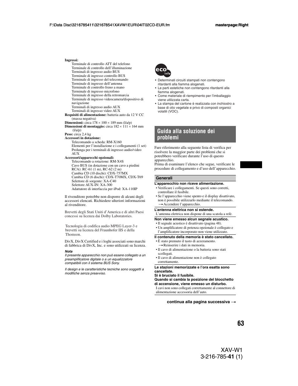 Guida alla soluzione dei problemi | Sony XAV-W1 User Manual | Page 267 / 344