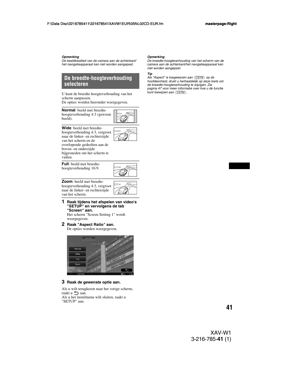 De breedte-hoogteverhouding selecteren | Sony XAV-W1 User Manual | Page 315 / 344
