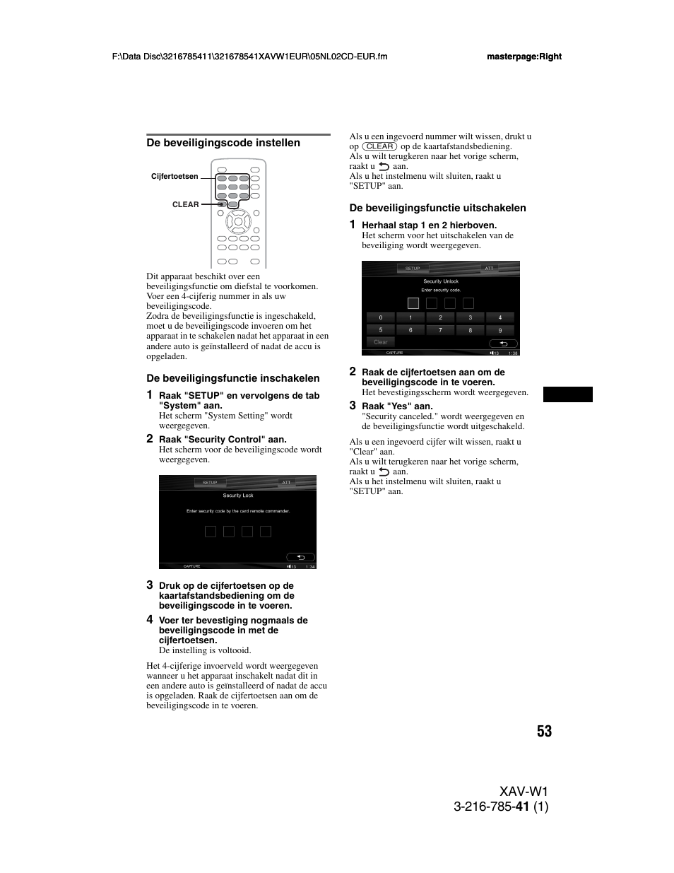 De beveiligingscode instellen | Sony XAV-W1 User Manual | Page 327 / 344