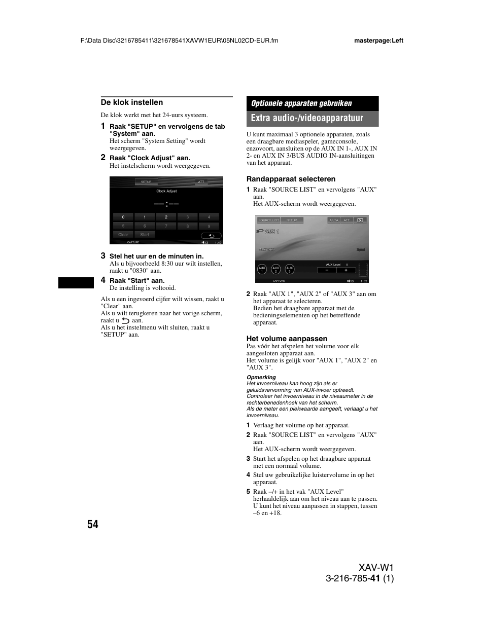 De klok instellen, Optionele apparaten gebruiken, Extra audio-/videoapparatuur | Sony XAV-W1 User Manual | Page 328 / 344