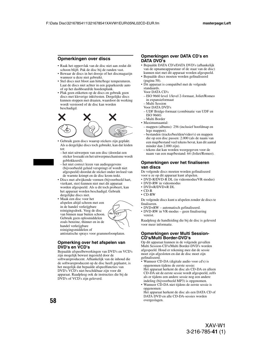 Opmerkingen over discs | Sony XAV-W1 User Manual | Page 332 / 344