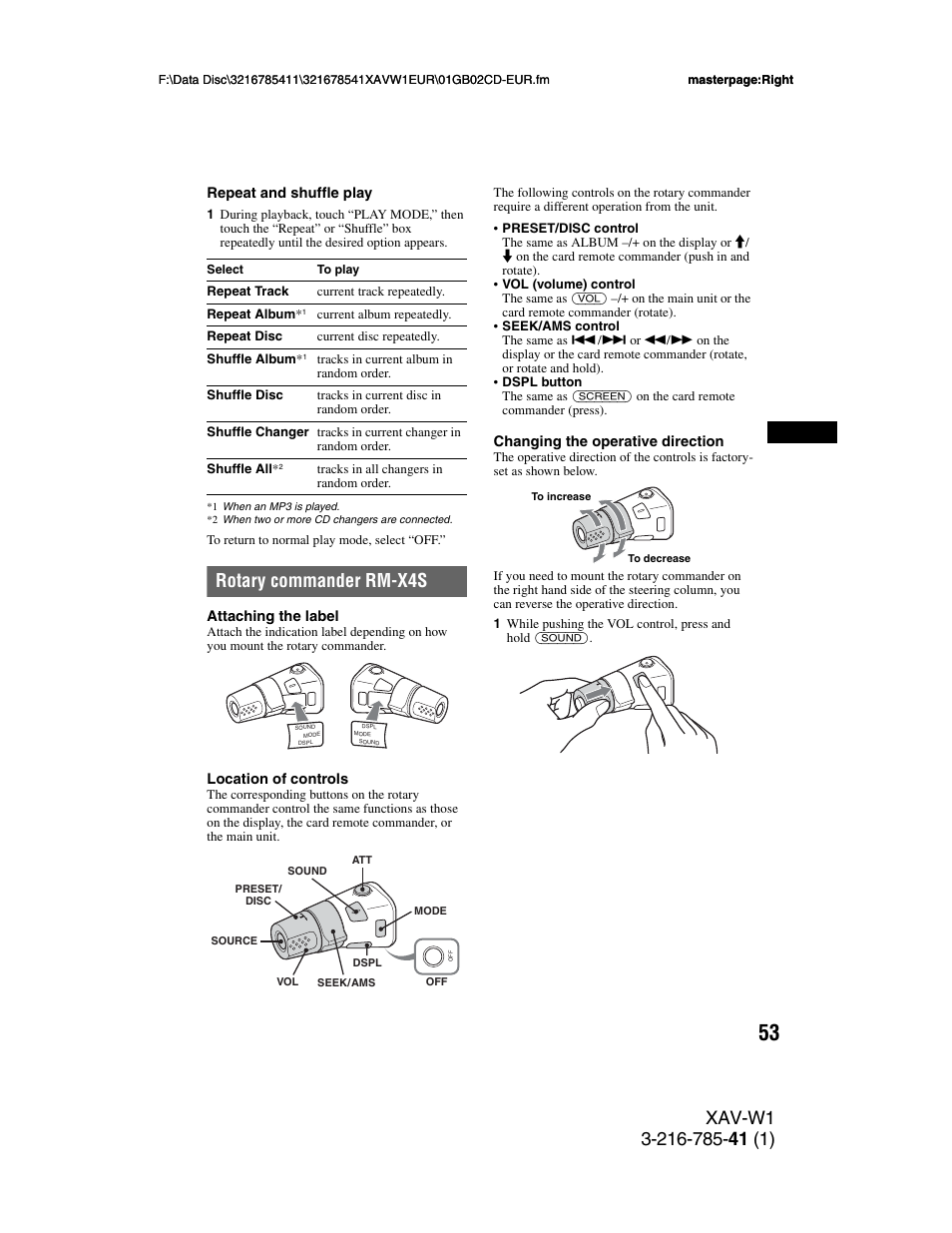 Rotary commander rm-x4s | Sony XAV-W1 User Manual | Page 53 / 344