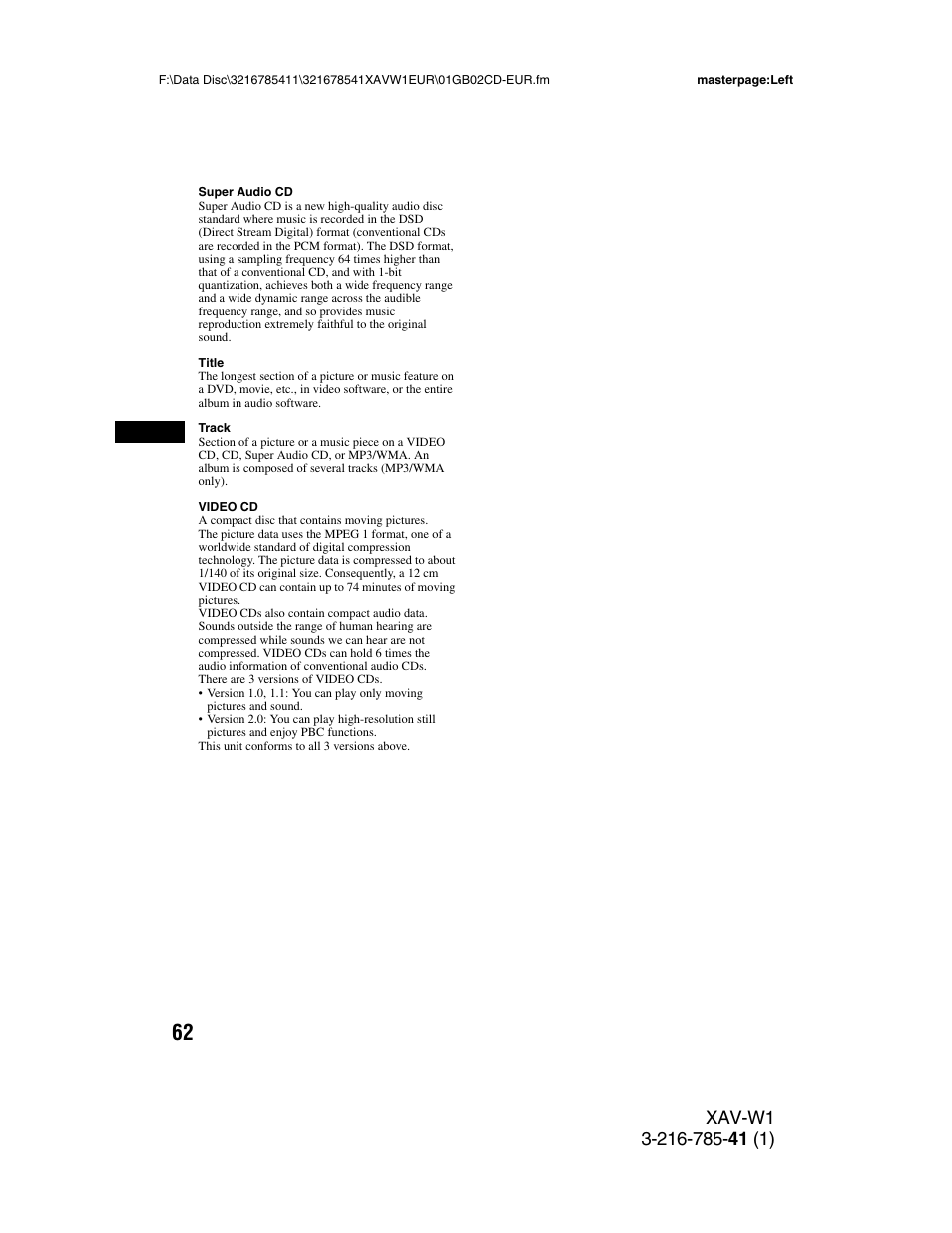 Sony XAV-W1 User Manual | Page 62 / 344