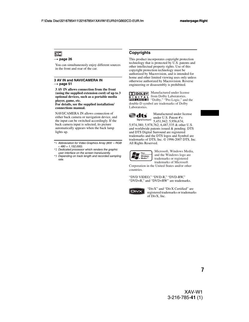 Copyrights | Sony XAV-W1 User Manual | Page 7 / 344