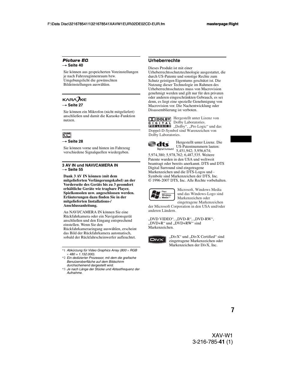 Urheberrechte | Sony XAV-W1 User Manual | Page 71 / 344