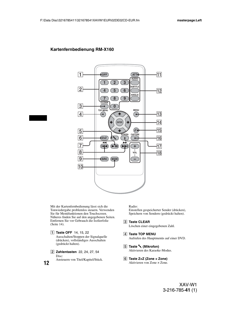 Kartenfernbedienung rm-x160 | Sony XAV-W1 User Manual | Page 76 / 344