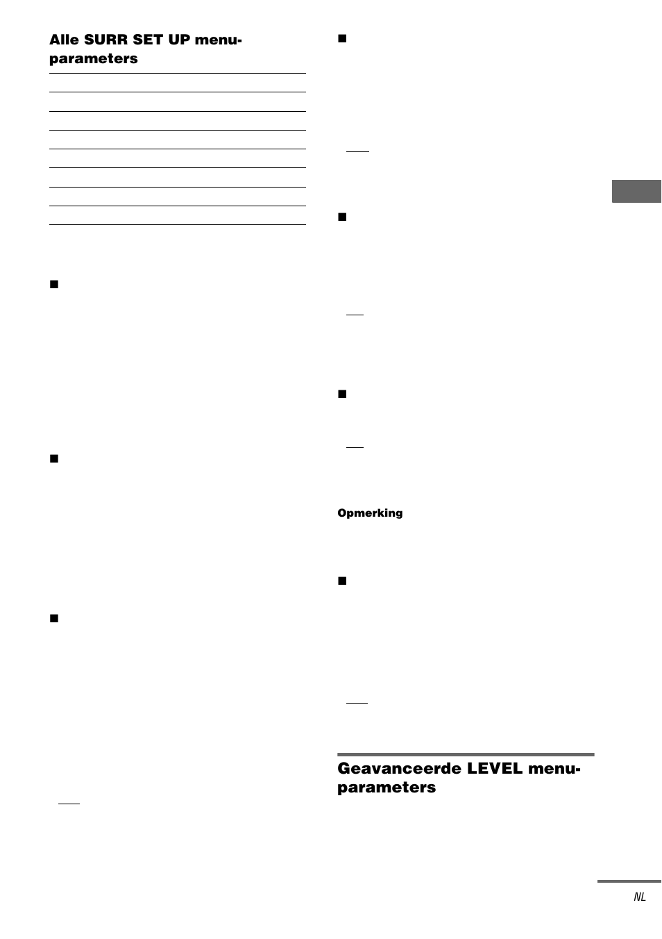 Geavanceerde level menu- parameters | Sony TA-DA9000ES User Manual | Page 107 / 188