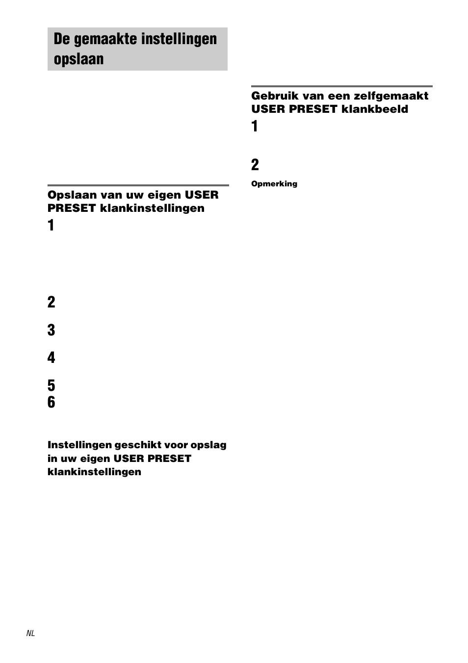 De gemaakte instellingen opslaan, User preset | Sony TA-DA9000ES User Manual | Page 110 / 188