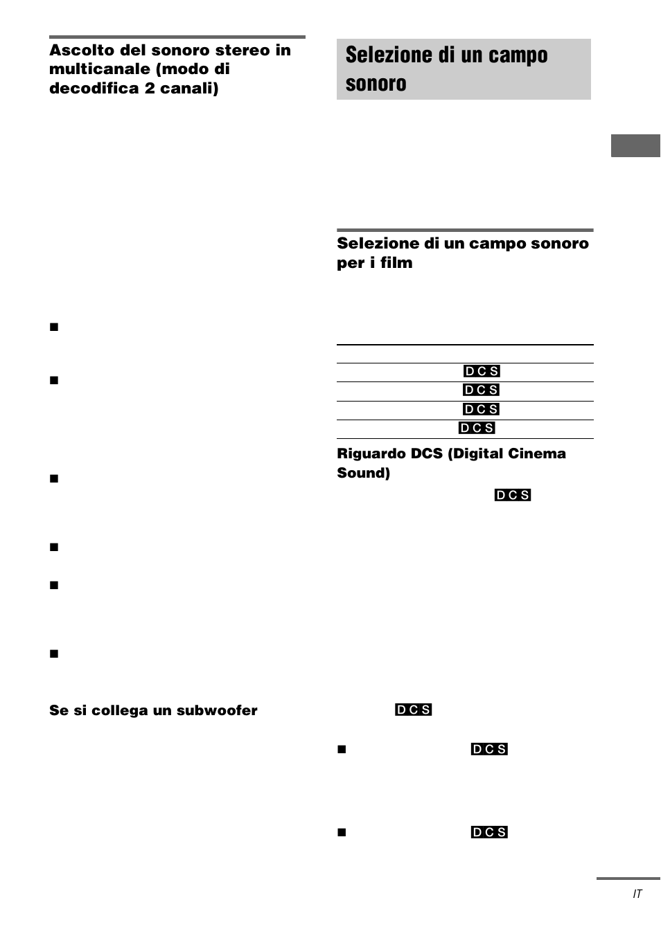 Selezione di un campo sonoro, Selezione di un campo sonoro per i film | Sony TA-DA9000ES User Manual | Page 155 / 188