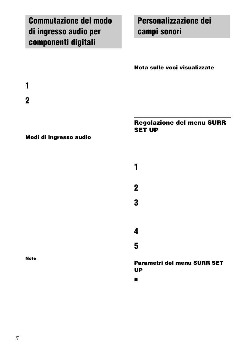 Input mode, Personalizzazione dei campi sonori, Commutazione del modo di ingresso | Audio per componenti digitali — input mode | Sony TA-DA9000ES User Manual | Page 160 / 188