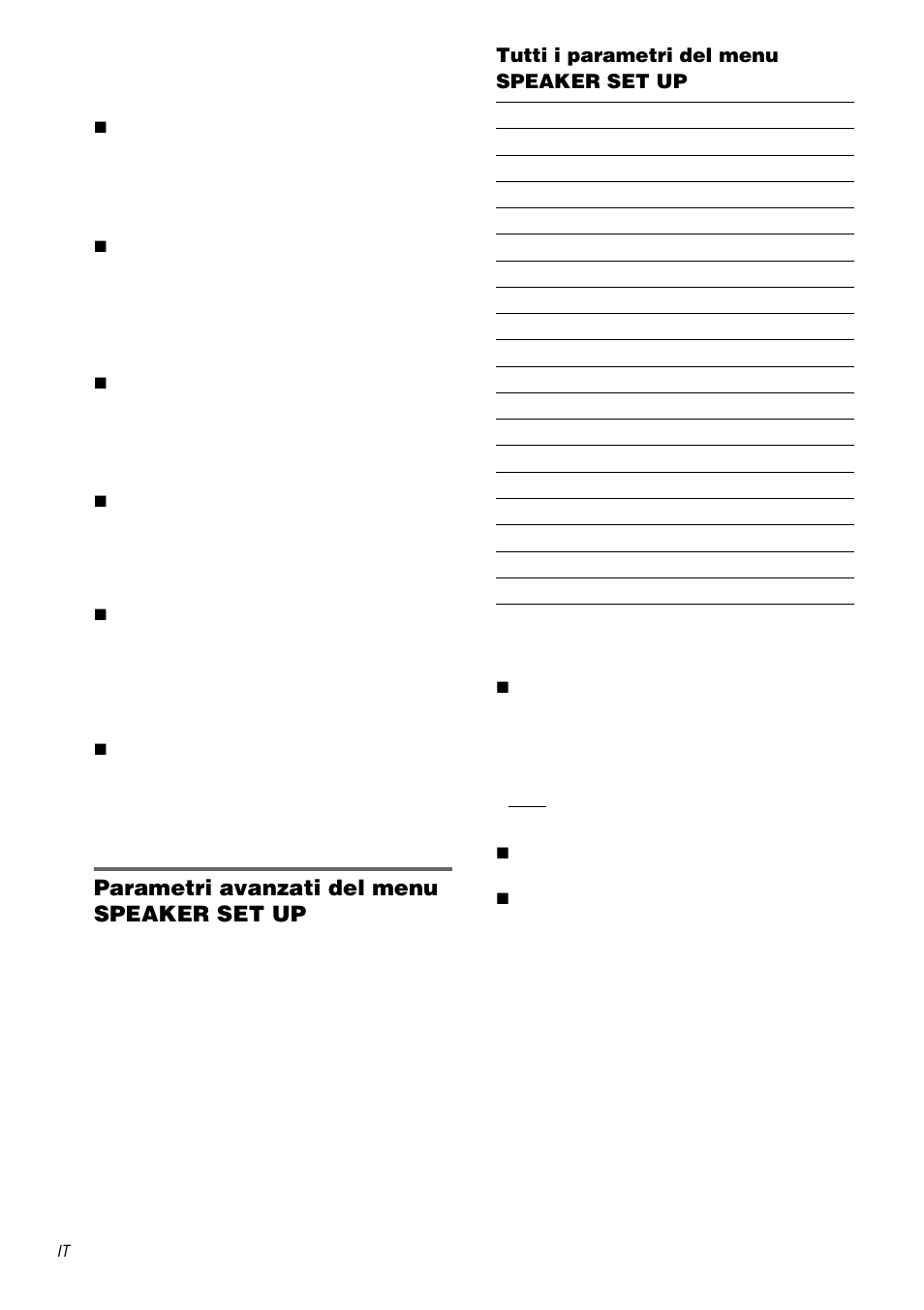 Parametri avanzati del menu speaker set up, Tutti i parametri del menu speaker set up | Sony TA-DA9000ES User Manual | Page 166 / 188