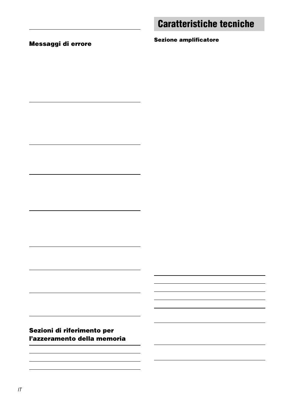 Caratteristiche tecniche, Messaggi di errore | Sony TA-DA9000ES User Manual | Page 182 / 188
