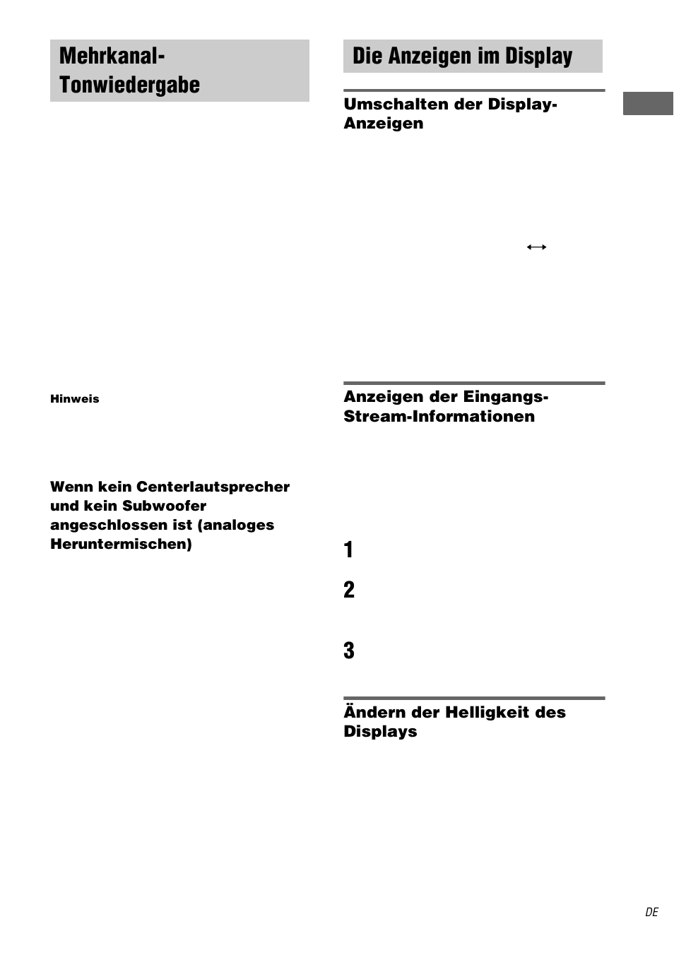 Mehrkanal- tonwiedergabe, Multi ch in, Die anzeigen im display | Mehrkanal-tonwiedergabe | Sony TA-DA9000ES User Manual | Page 25 / 188