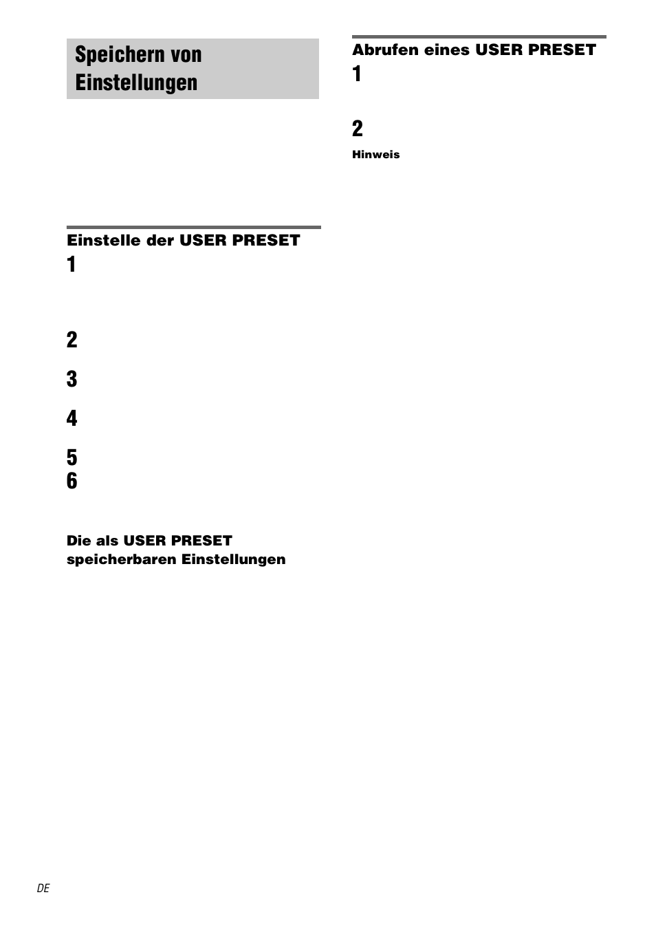 Speichern von einstellungen, User preset, Siehe „speichern von einstellungen“ auf seite 46 | Sony TA-DA9000ES User Manual | Page 46 / 188