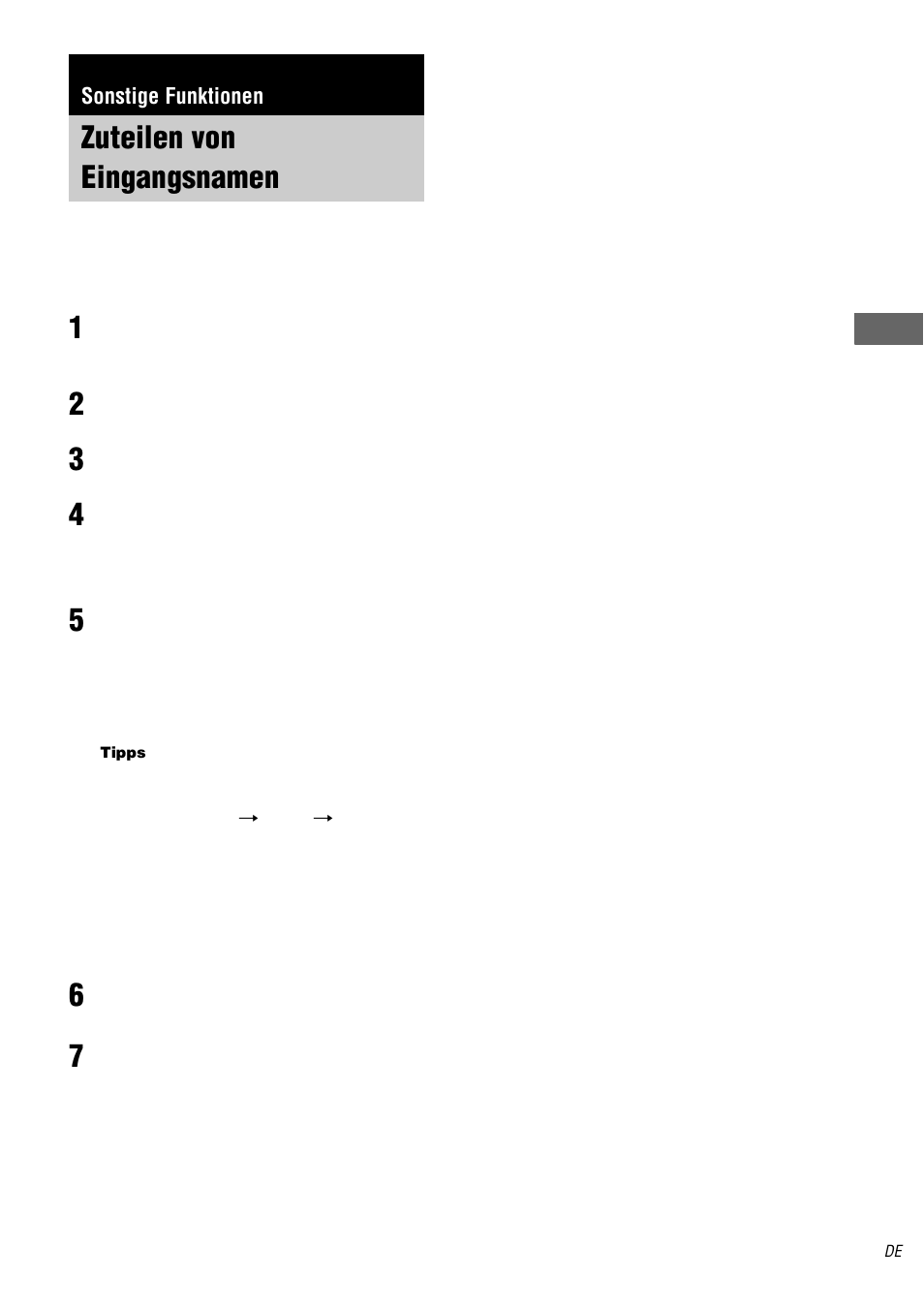 Sonstige funktionen, Zuteilen von eingangsnamen, E (seite 47) | Siehe „zuteilen von eingangsnamen“ auf seite 47 | Sony TA-DA9000ES User Manual | Page 47 / 188