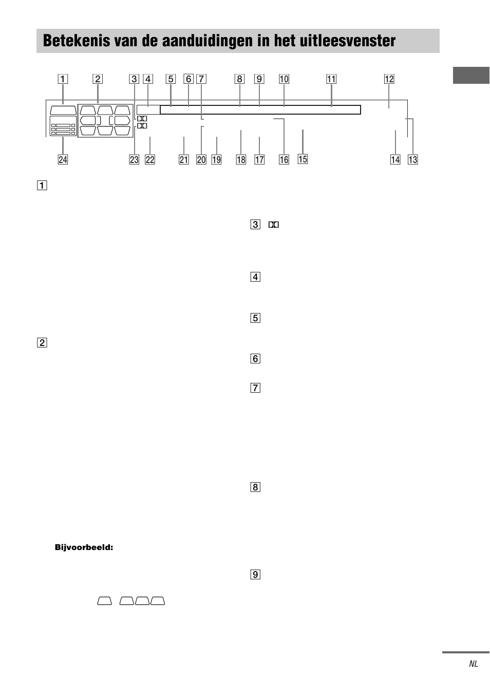 Betekenis van de aanduidingen in het, Uitleesvenster, Ve rs terke rfunc ties | Sony TA-DA9000ES User Manual | Page 89 / 188