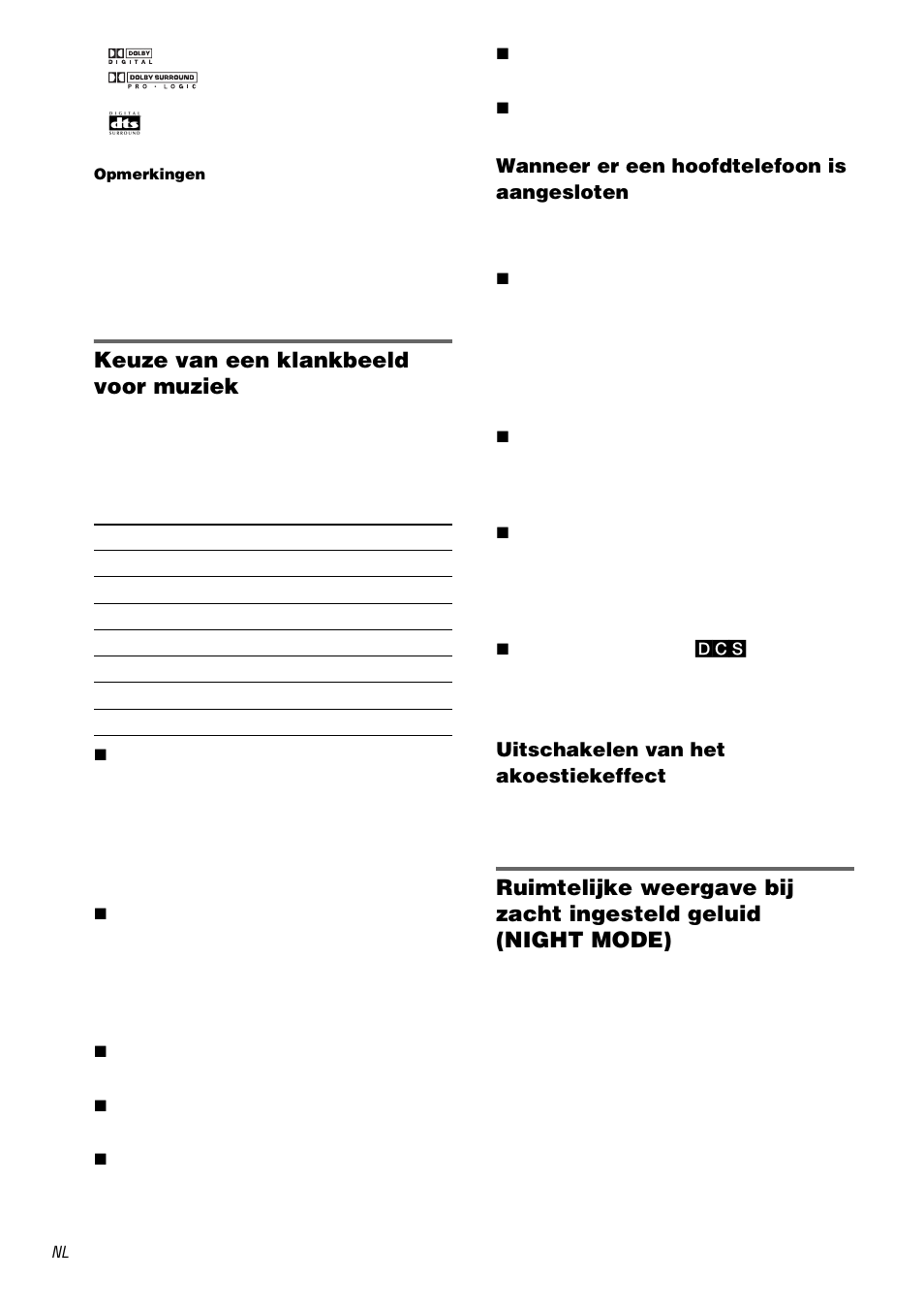 Keuze van een klankbeeld voor muziek, Wanneer er een hoofdtelefoon is aangesloten, Uitschakelen van het akoestiekeffect | Sony TA-DA9000ES User Manual | Page 94 / 188