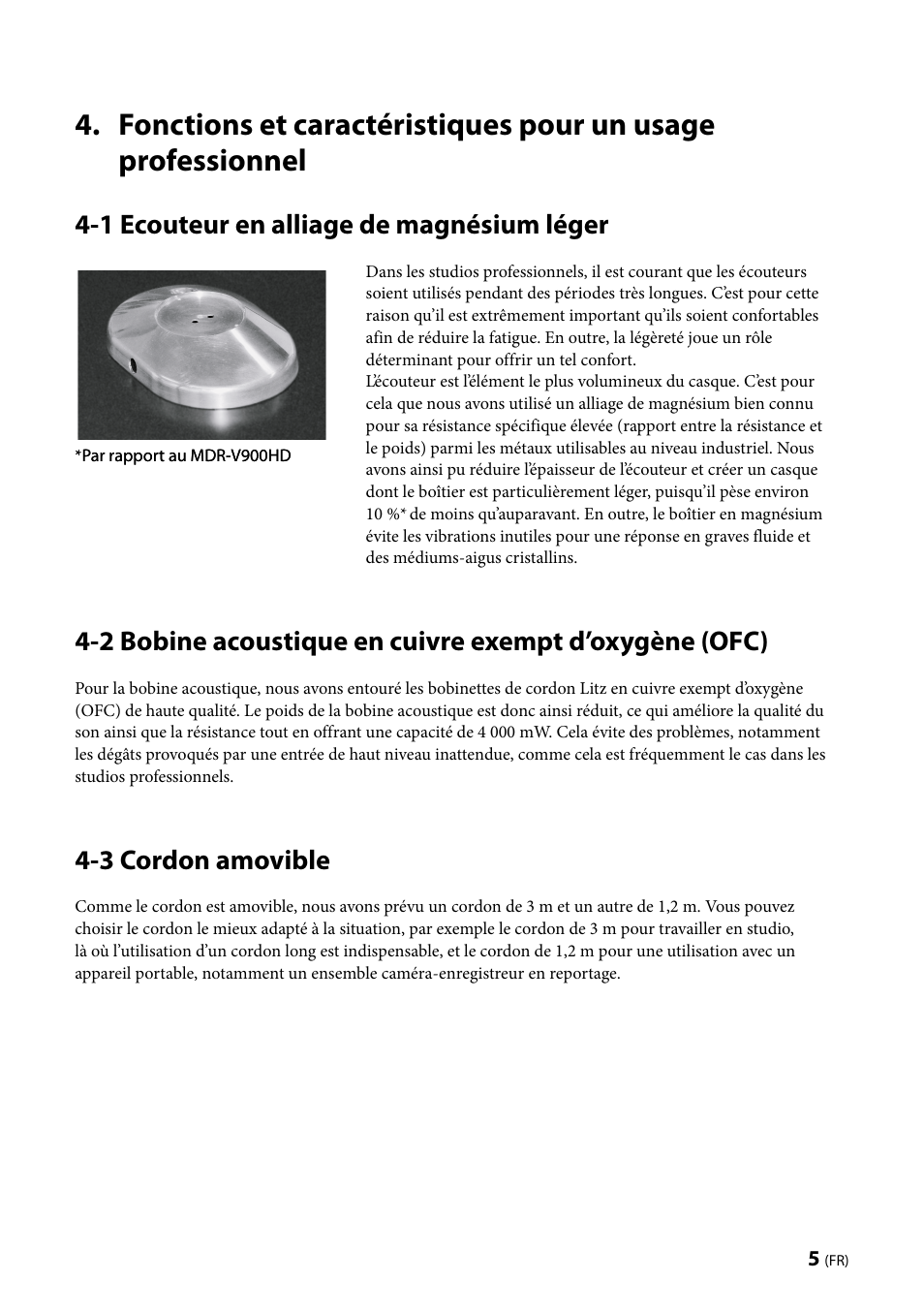 1 ecouteur en alliage de magnésium léger, 3 cordon amovible | Sony MDR-Z1000 User Manual | Page 9 / 28