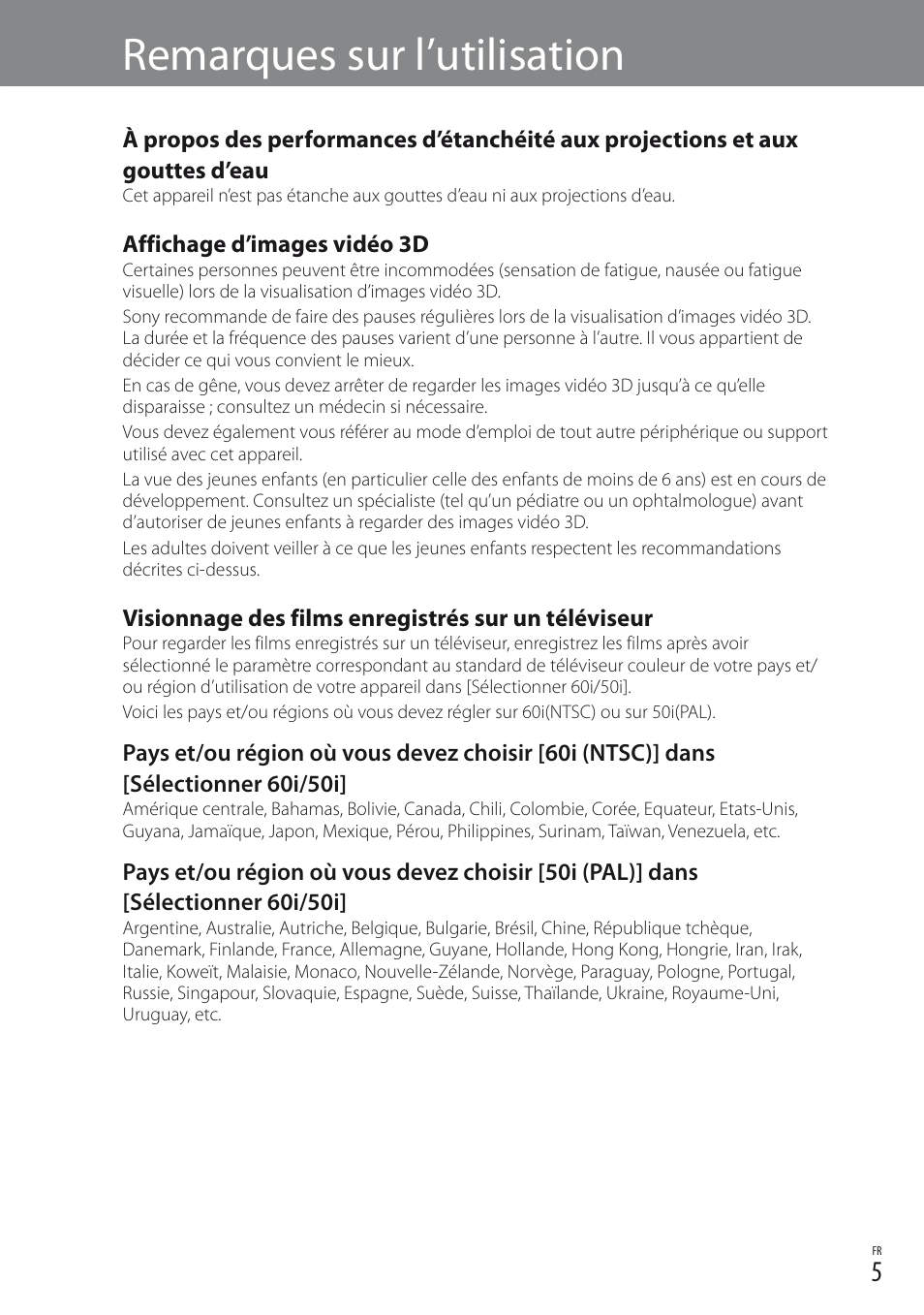 Remarques sur l’utilisation | Sony DEV-3 User Manual | Page 13 / 88