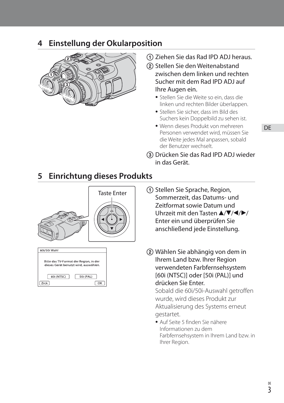 4 einstellung der okularposition, 5 einrichtung dieses produkts | Sony DEV-3 User Manual | Page 19 / 88