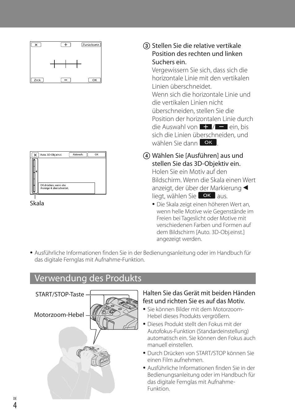 Verwendung des produkts | Sony DEV-3 User Manual | Page 20 / 88