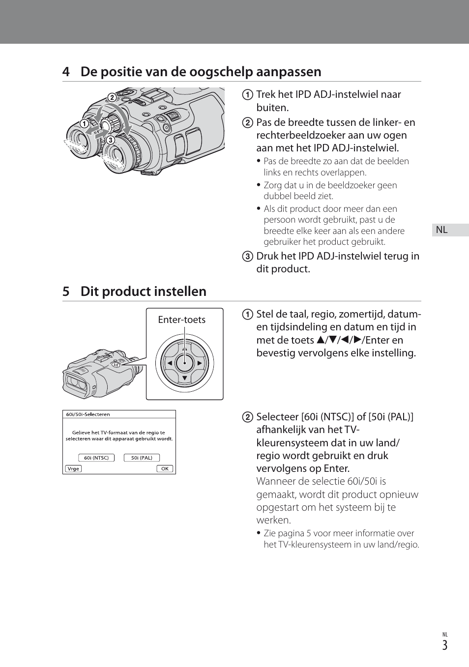 4 de positie van de oogschelp aanpassen, 5 dit product instellen | Sony DEV-3 User Manual | Page 23 / 88