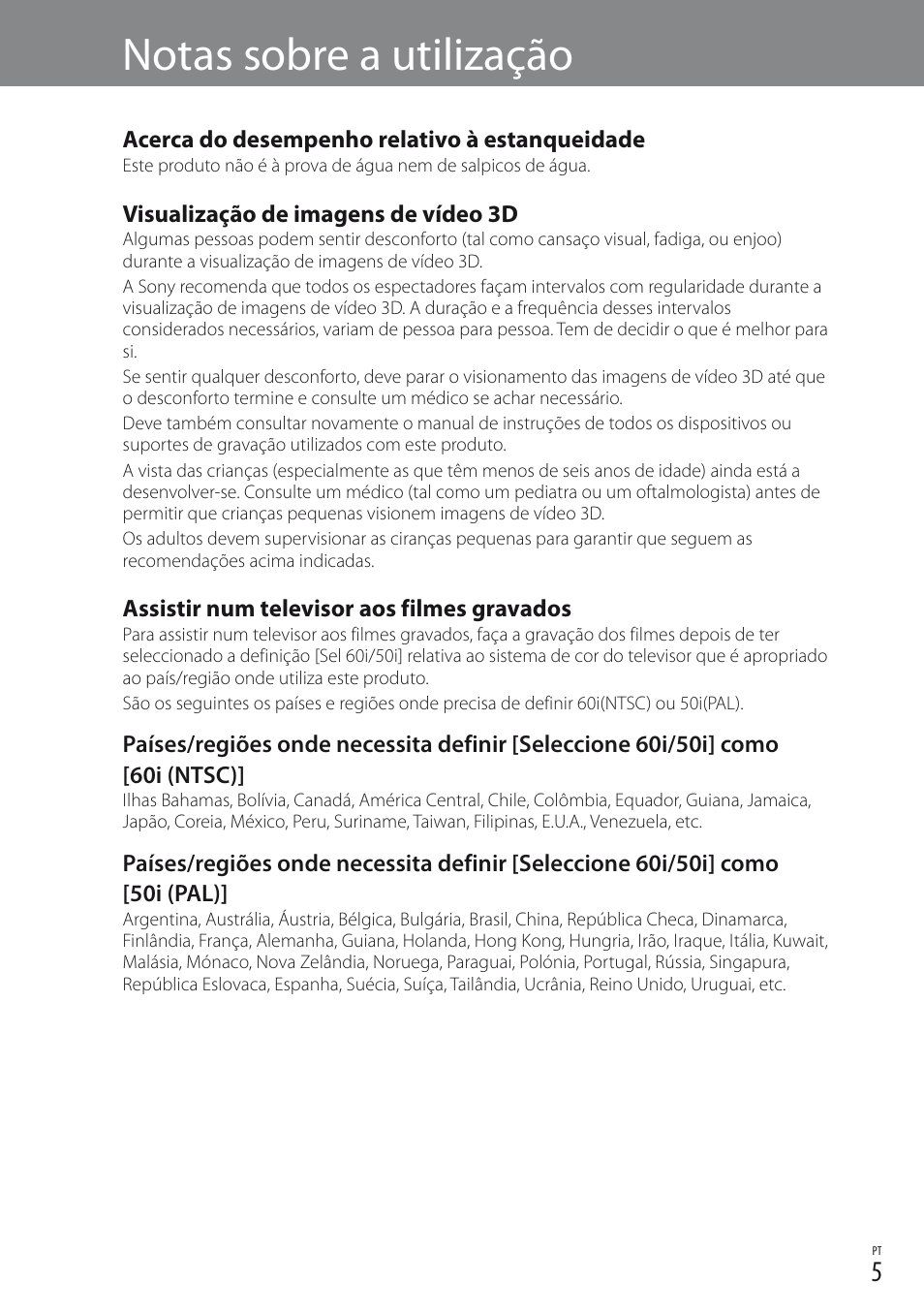 Notas sobre a utilização | Sony DEV-3 User Manual | Page 29 / 88
