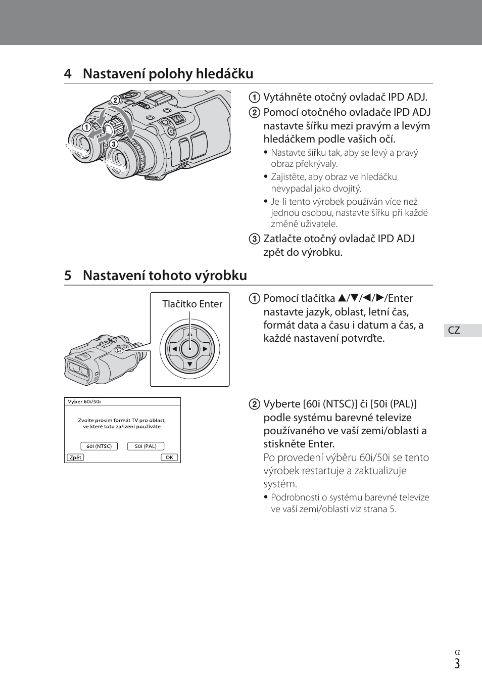 4 nastavení polohy hledáčku, 5 nastavení tohoto výrobku | Sony DEV-3 User Manual | Page 43 / 88