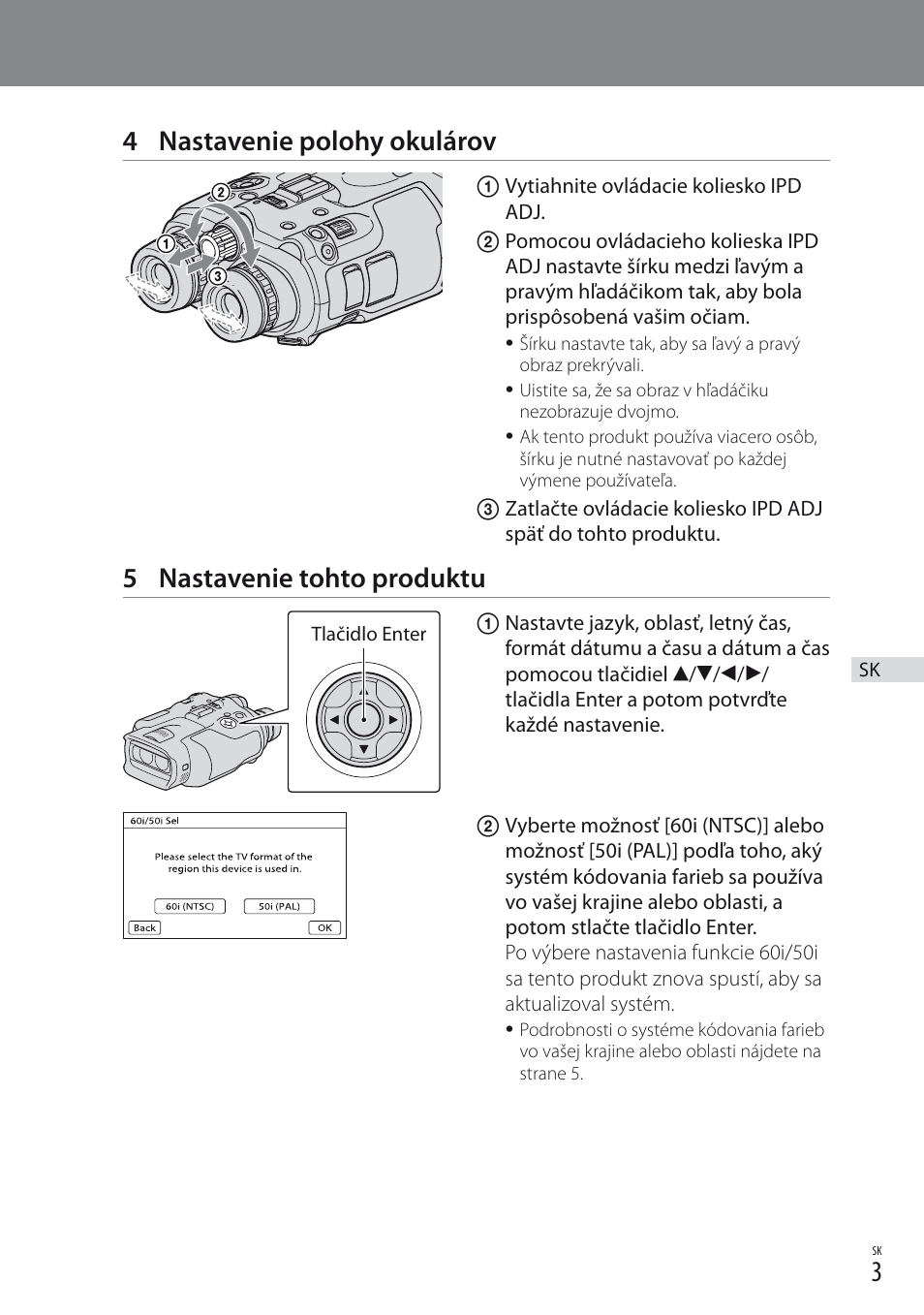 4 nastavenie polohy okulárov, 5 nastavenie tohto produktu | Sony DEV-3 User Manual | Page 47 / 88
