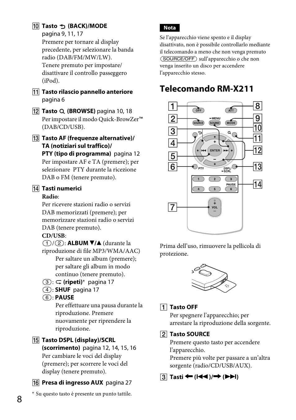 Telecomando rm-x211 | Sony CDX-DAB500U User Manual | Page 106 / 168
