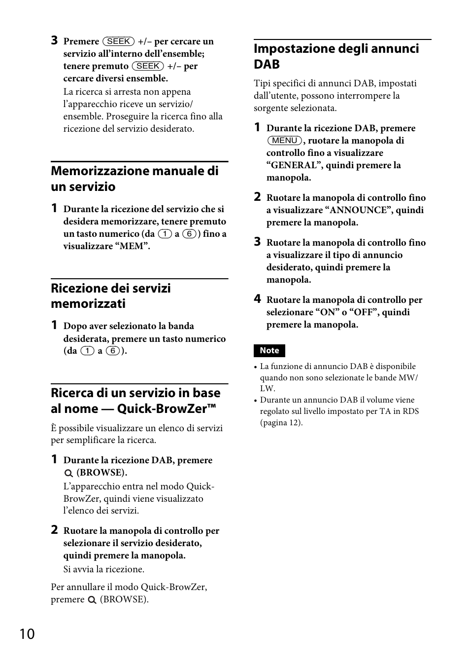 Impostazione degli annunci dab | Sony CDX-DAB500U User Manual | Page 108 / 168
