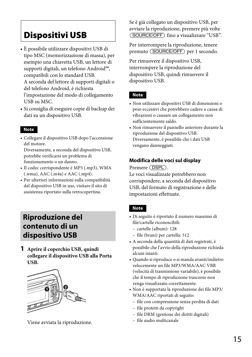 Dispositivi usb, Riproduzione del contenuto di un dispositivo usb | Sony CDX-DAB500U User Manual | Page 113 / 168