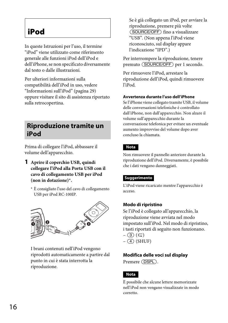 Ipod, Riproduzione tramite un ipod | Sony CDX-DAB500U User Manual | Page 114 / 168
