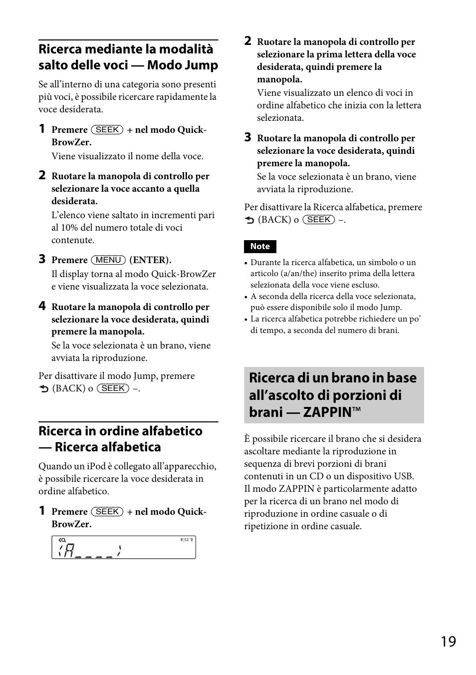 Ricerca in ordine alfabetico — ricerca alfabetica | Sony CDX-DAB500U User Manual | Page 117 / 168