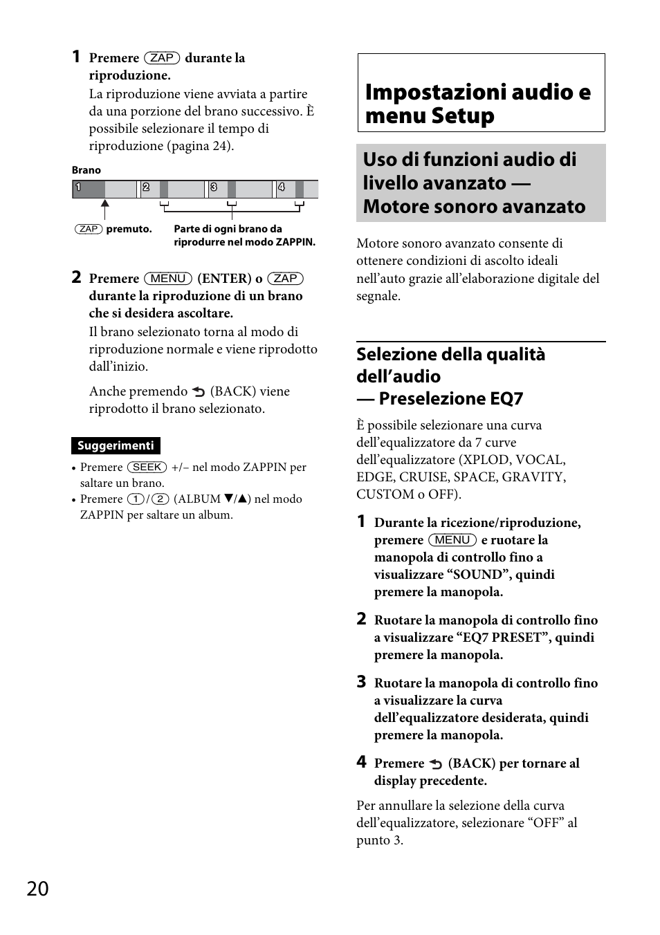 Impostazioni audio e menu setup | Sony CDX-DAB500U User Manual | Page 118 / 168