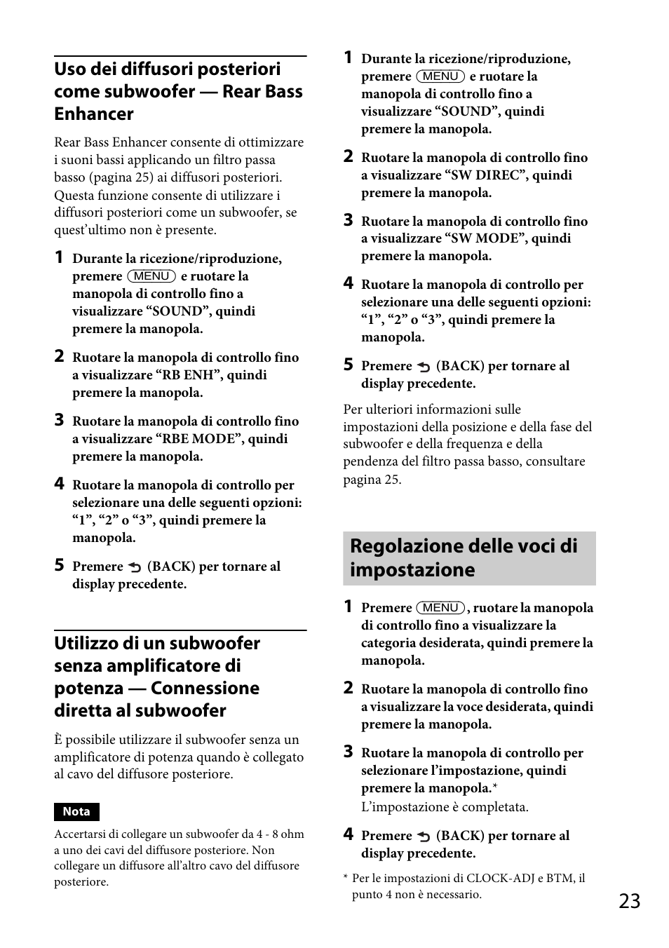 Regolazione delle voci di impostazione | Sony CDX-DAB500U User Manual | Page 121 / 168