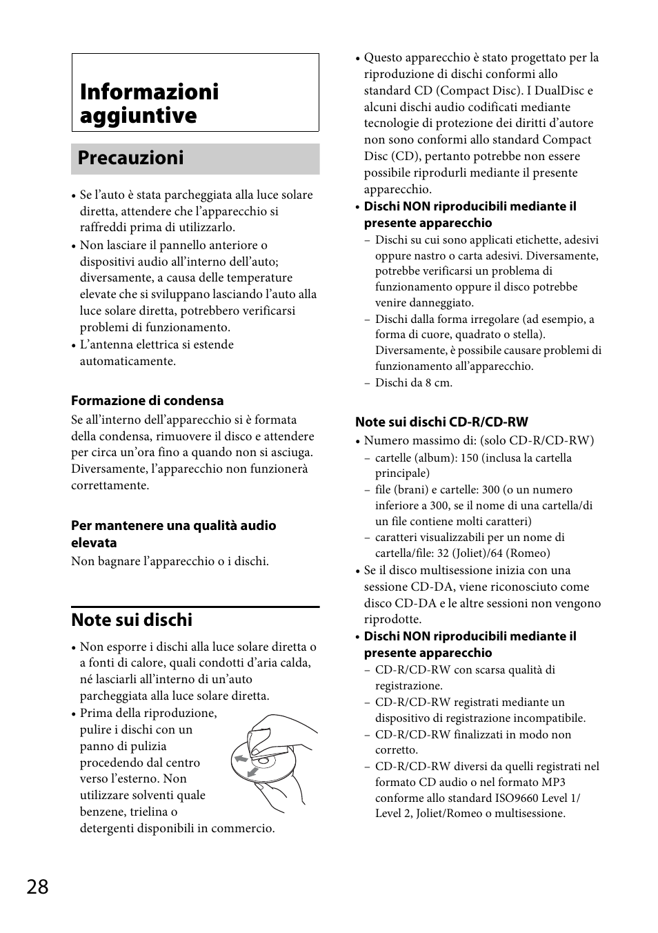 Informazioni aggiuntive, Precauzioni | Sony CDX-DAB500U User Manual | Page 126 / 168