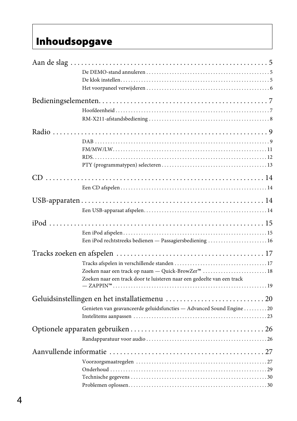 Inhoudsopgave | Sony CDX-DAB500U User Manual | Page 136 / 168