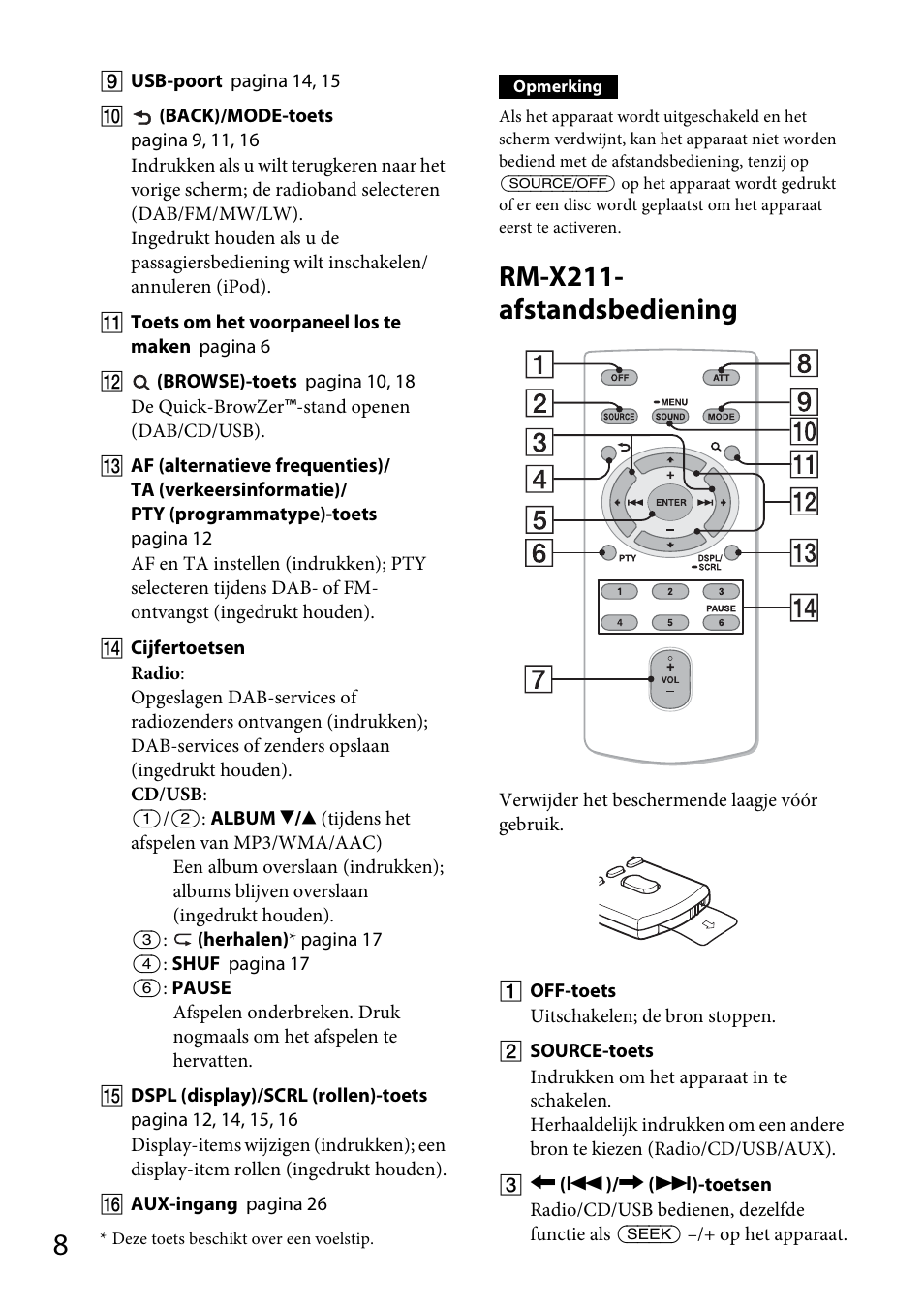 Rm-x211-afstandsbediening, Rm-x211- afstandsbediening | Sony CDX-DAB500U User Manual | Page 140 / 168