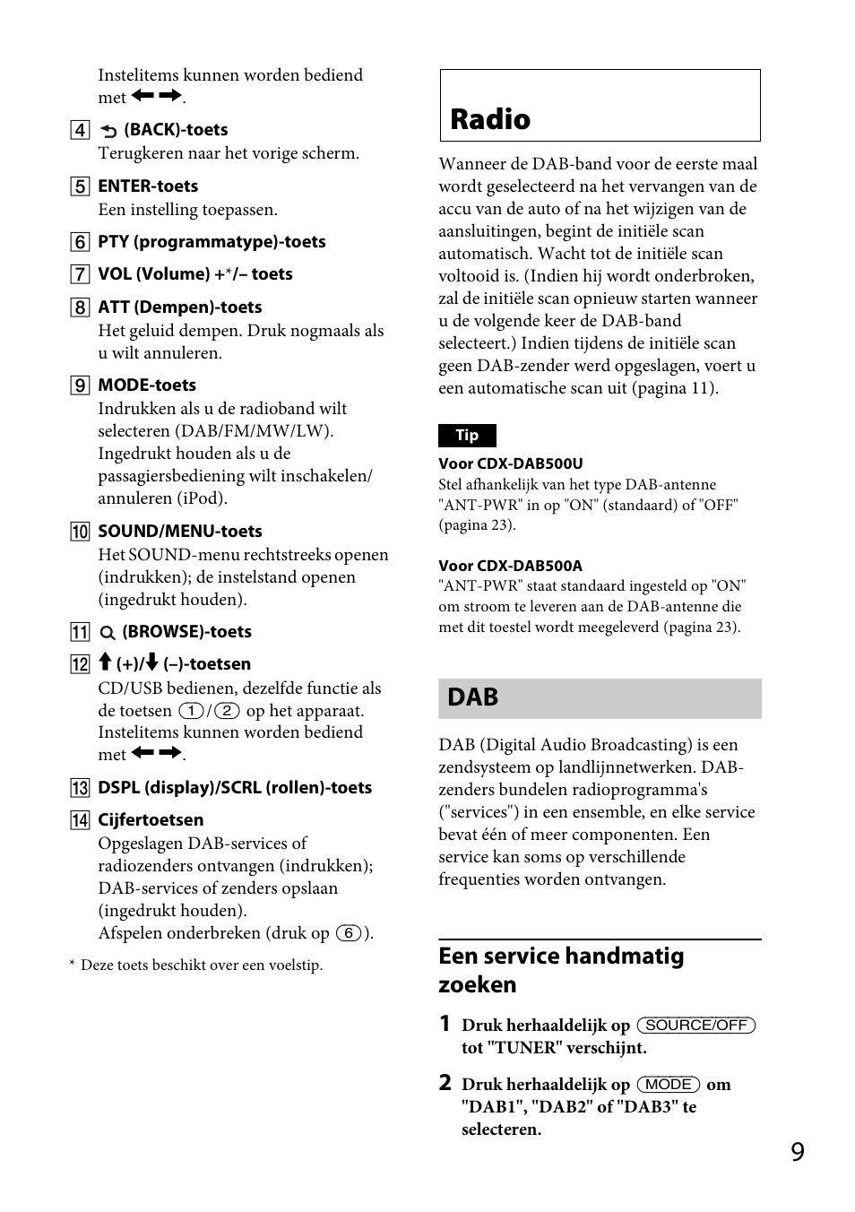 Radio, Een service handmatig zoeken 1 | Sony CDX-DAB500U User Manual | Page 141 / 168