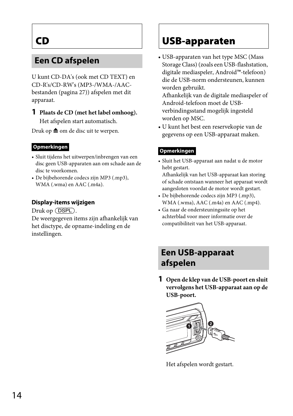 Een cd afspelen, Usb-apparaten, Een usb-apparaat afspelen | Sony CDX-DAB500U User Manual | Page 146 / 168