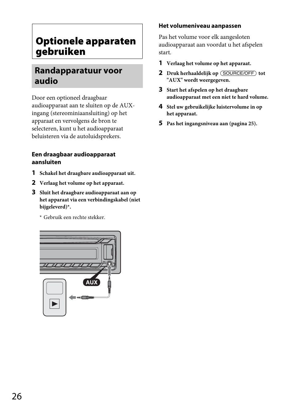 Optionele apparaten gebruiken, Randapparatuur voor audio | Sony CDX-DAB500U User Manual | Page 158 / 168