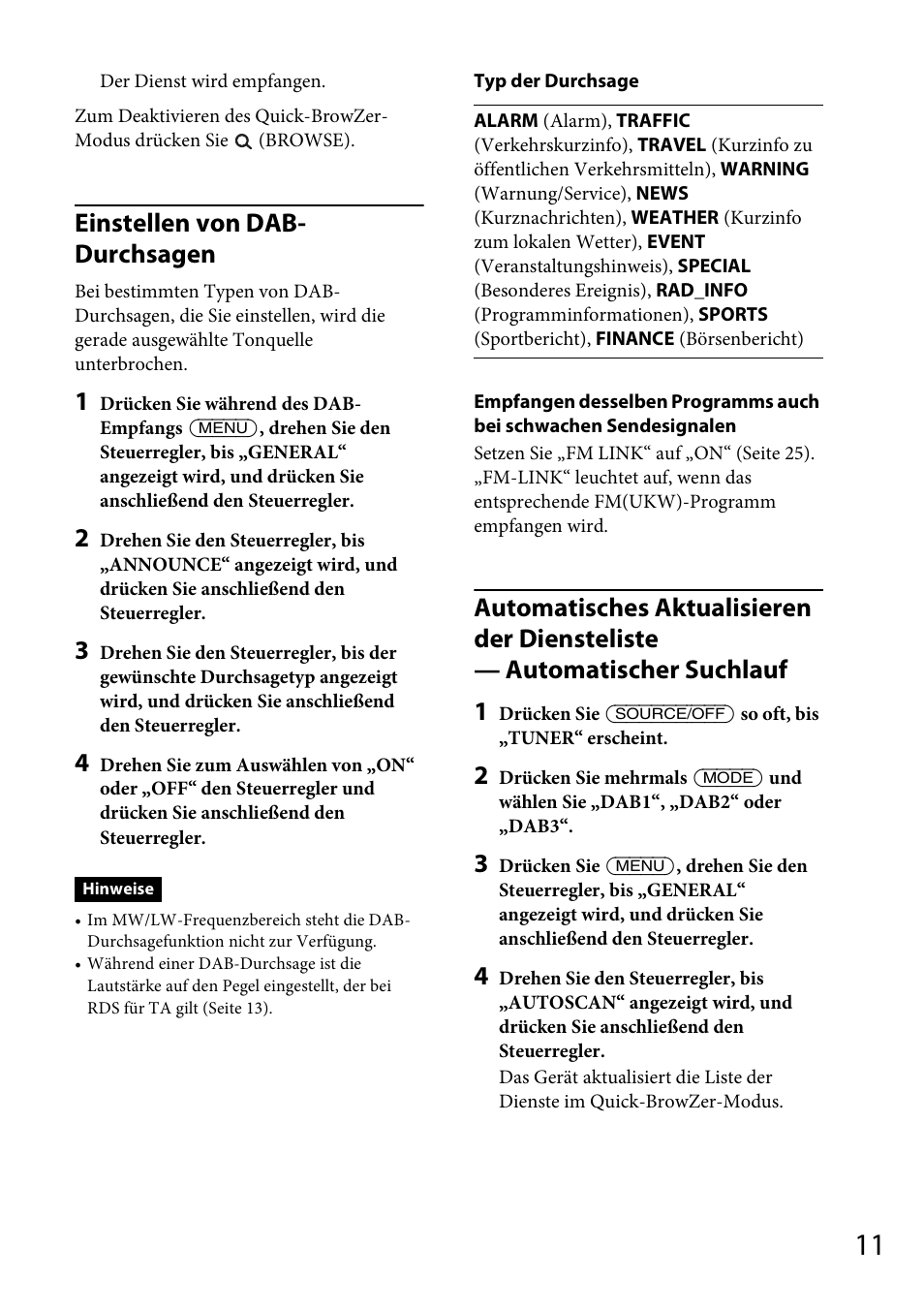 Einstellen von dab- durchsagen | Sony CDX-DAB500U User Manual | Page 39 / 168