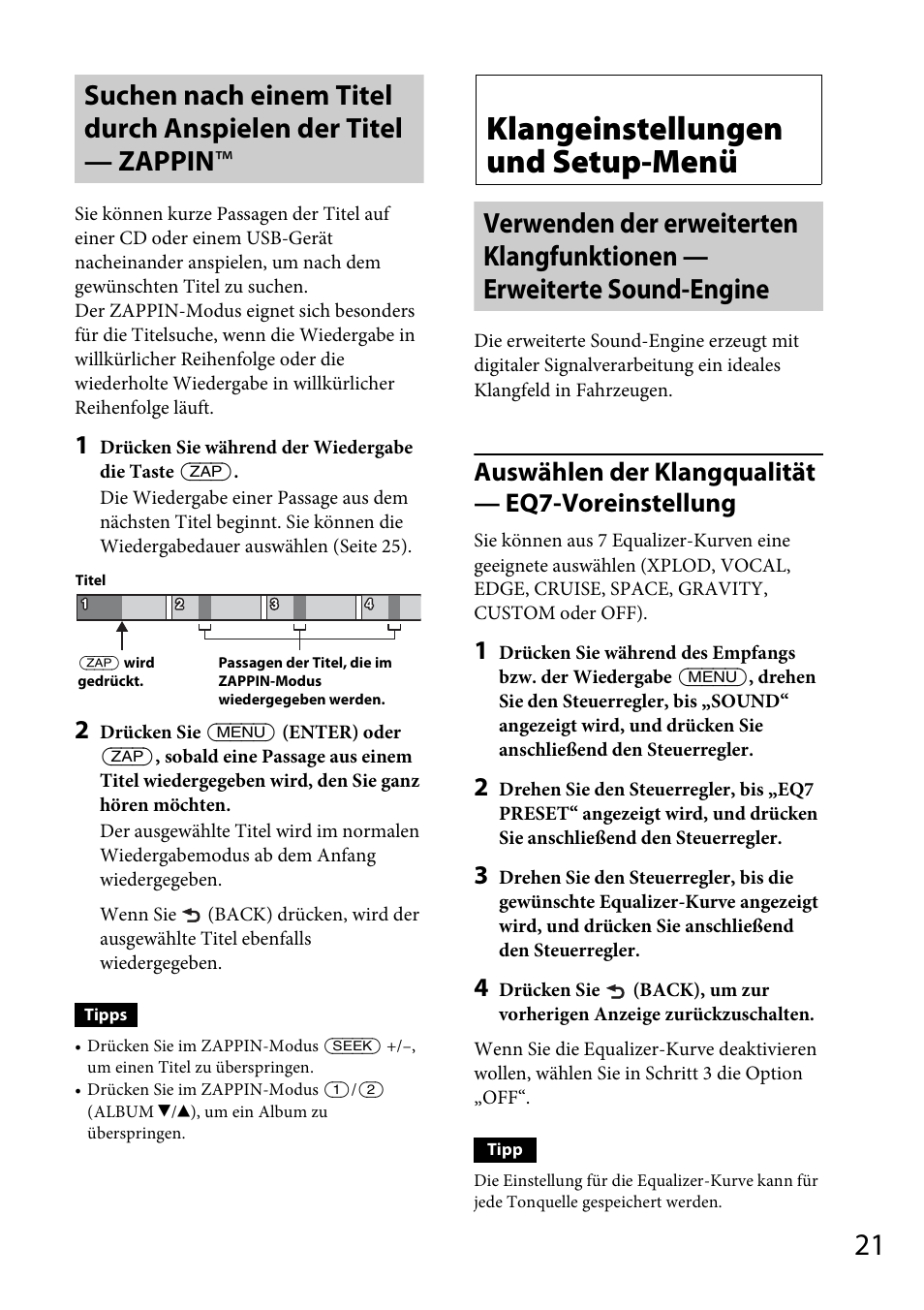 Klangeinstellungen und setup-menü, Auswählen der klangqualität — eq7-voreinstellung | Sony CDX-DAB500U User Manual | Page 49 / 168