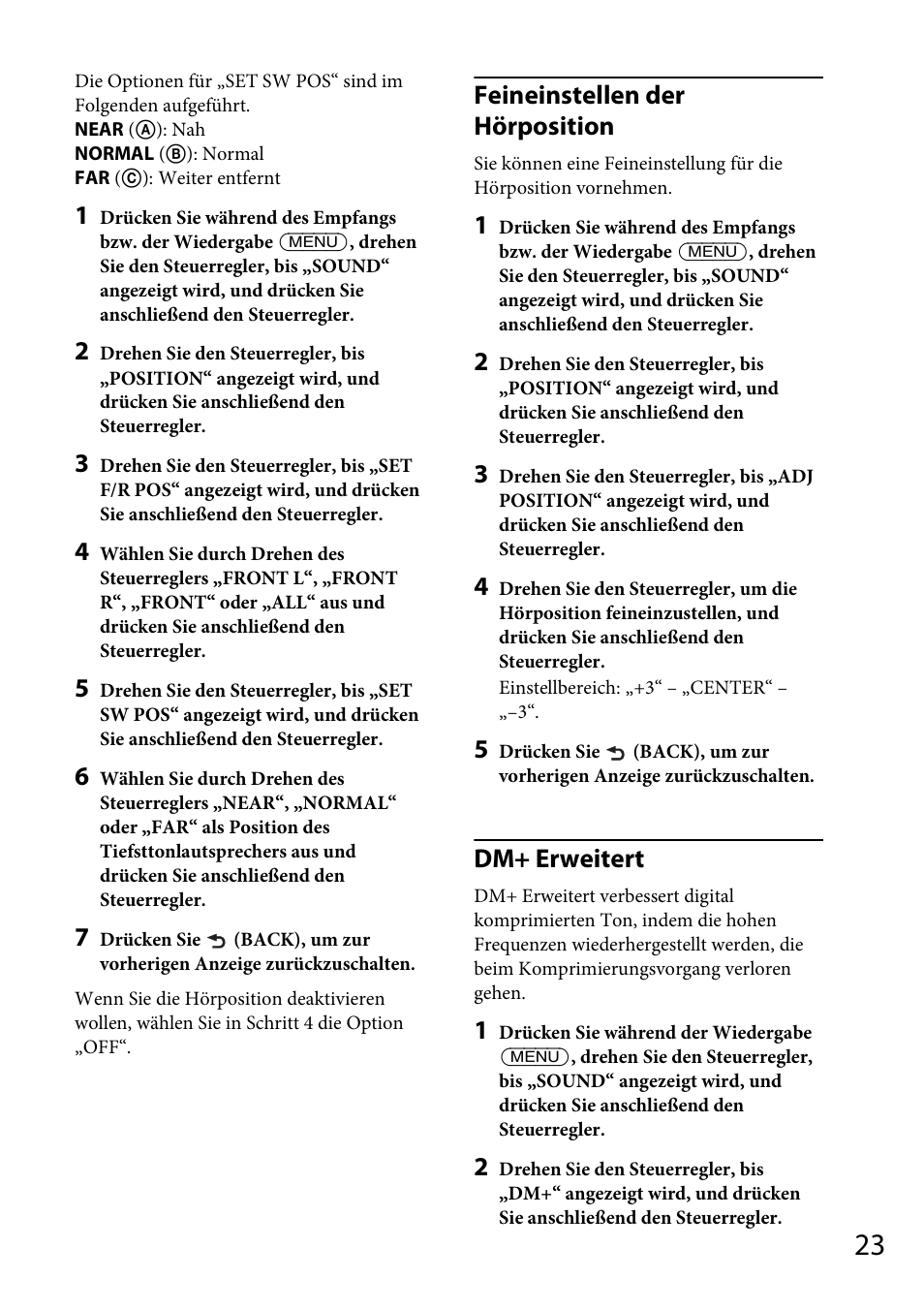 Feineinstellen der hörposition, Dm+ erweitert | Sony CDX-DAB500U User Manual | Page 51 / 168